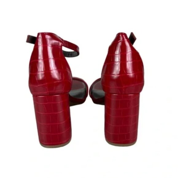 Worthington Womens Becklyn Red Block Heeled Sandals Croc - Picture 3 of 4